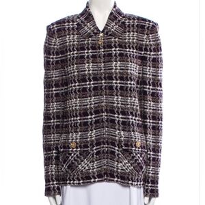 St. John Collection Tweed Iconic  plaid print Jacket Purple White Sz 10